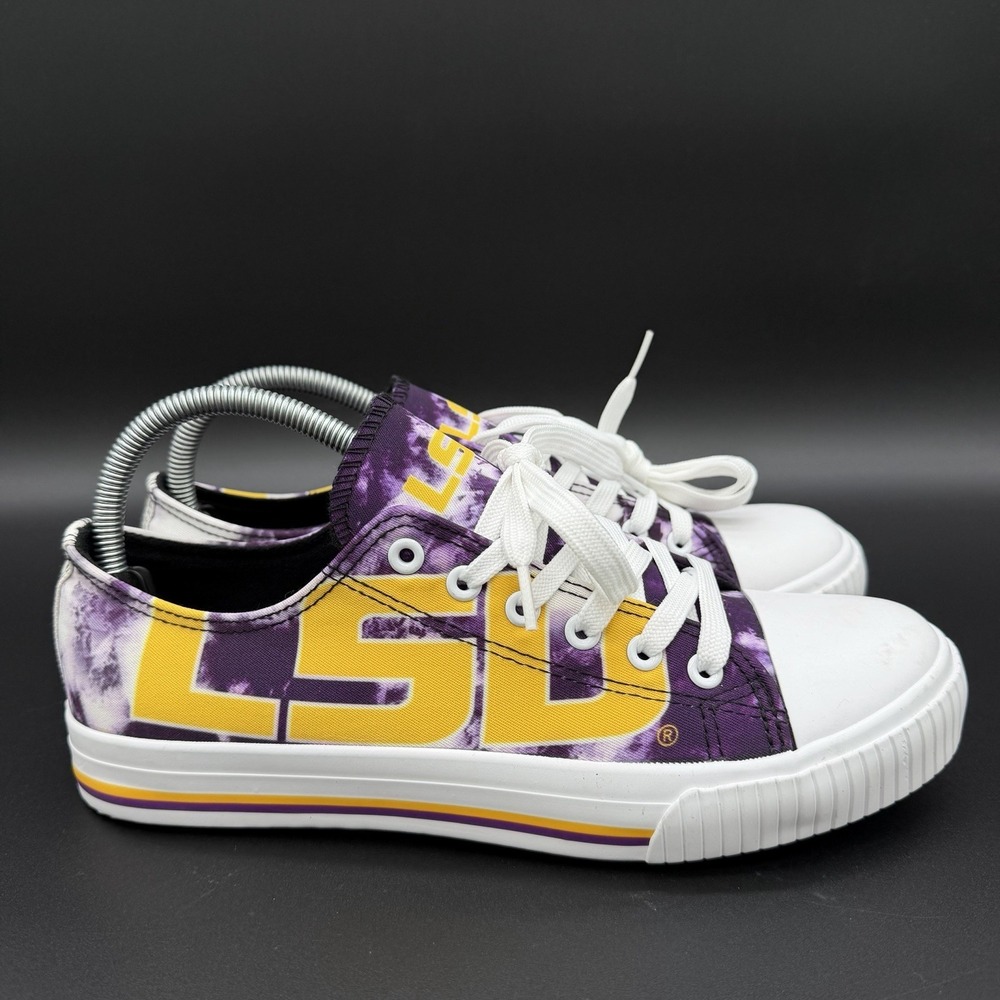 LSU Tigers Low Top Canvas Sneakers Women's Size 10 by FOCO Tie Dye Purple Yellow